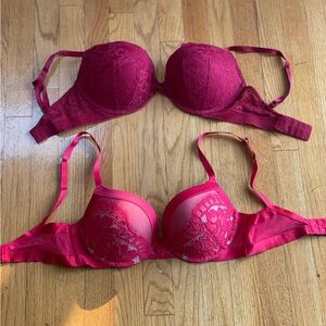 Victoria's Secret Lace Bra Set - Deep Red and Bright Pink